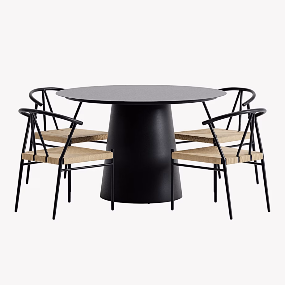 Must ümmargune õuesöögikomplekt Lanzo laud ja 4 Alfons tooli (alumiinium, ø120 cm), GR24982 – 2