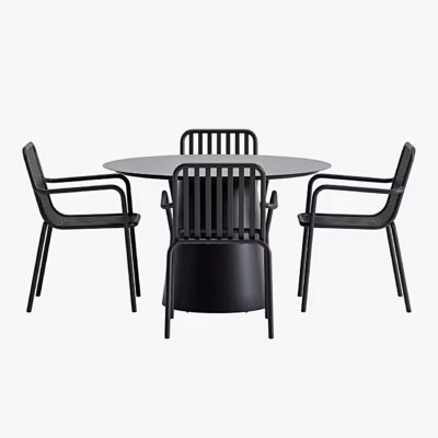 Lanzo ümmargune aiasöögilaud 120 cm koos 4 musta Peking tooliga - GR24983