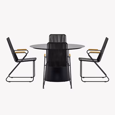 Lanzo ümmargune must aiasöögikomplekt Bois tiigipuukäetugedega toolidega - GR24985