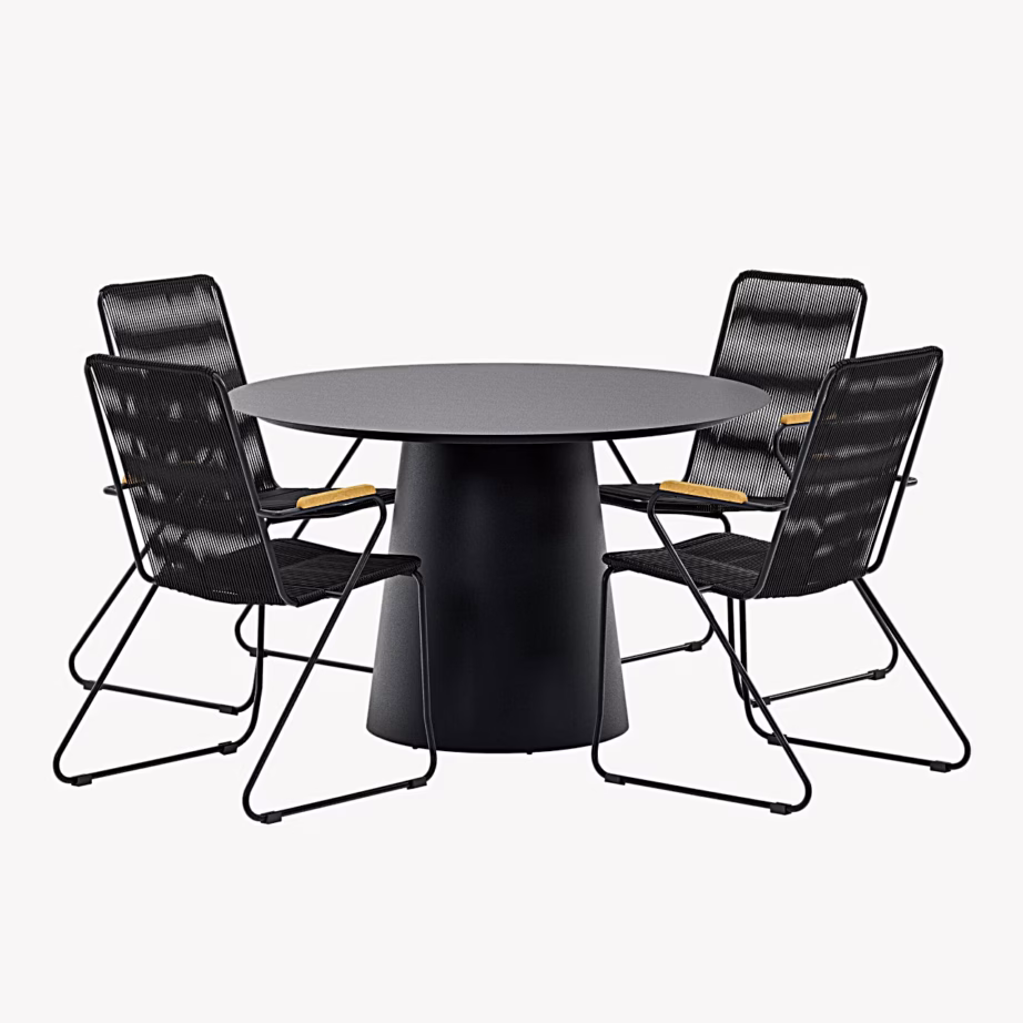 Lanzo ümmargune must aiasöögikomplekt Bois tiigipuukäetugedega toolidega, GR24985 – 2