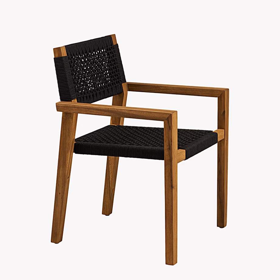 Akaatsiapuidust ja metallist söögitool Anzio, must/naturaalne – 3