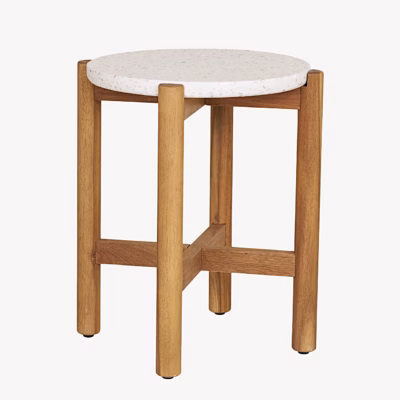 Akaatsiapuidust ja terrazzo abilauad Terracina, Ø37x48 cm, valge/naturaalne