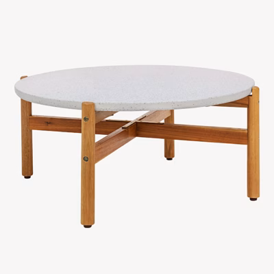 Akatsiapuidust ja terrazzo ümmargune kohvilaud Terracina, Ø84,5 x 38,5 cm