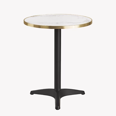 Bistrolaud valge marmorimustriga, kuldse serva ja mustade jalgadega Ø60x73 cm
