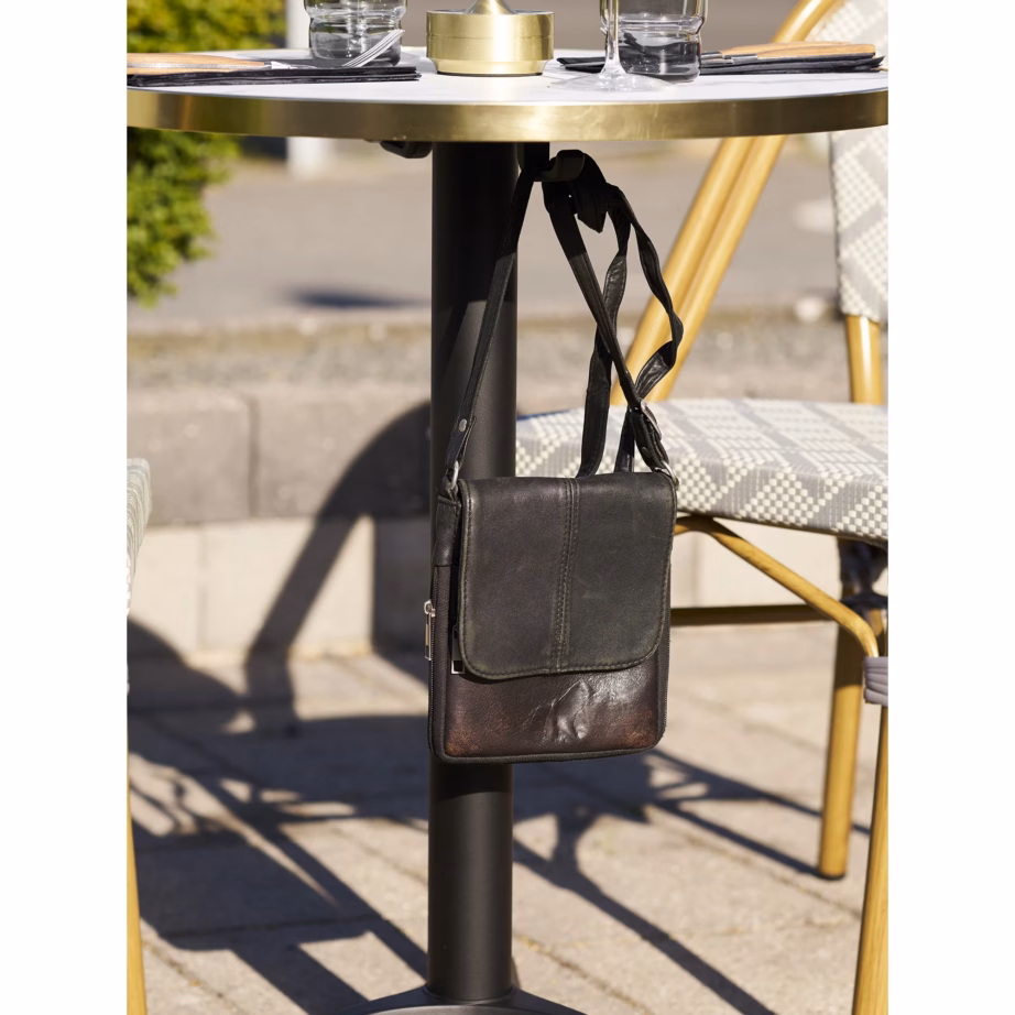 Bistrolaud valge marmorimustriga, kuldse serva ja mustade jalgadega Ø60×73 cm - 6