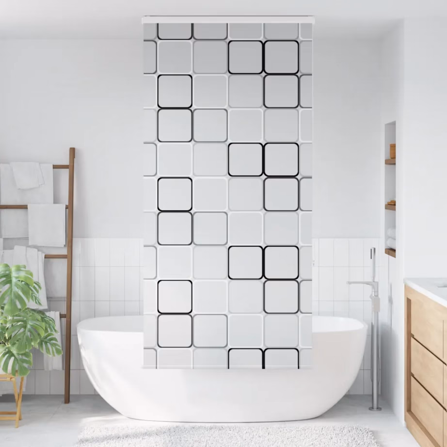 Kassetiga duširuloo, ruudumustriga PEVA, 100 x 240 cm – 2