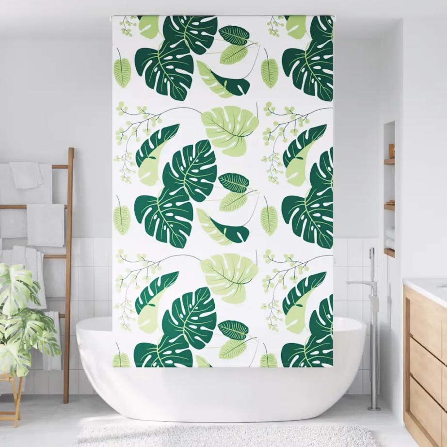 Veekindel duširuloo roheliste lehtede mustriga, PEVA, 140 x 240 cm – 2