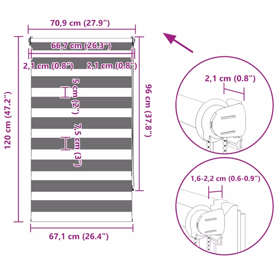 Hall sebraruloo aknale, 70 x 120 cm, 100% polüester, kettmehhanismiga – 13