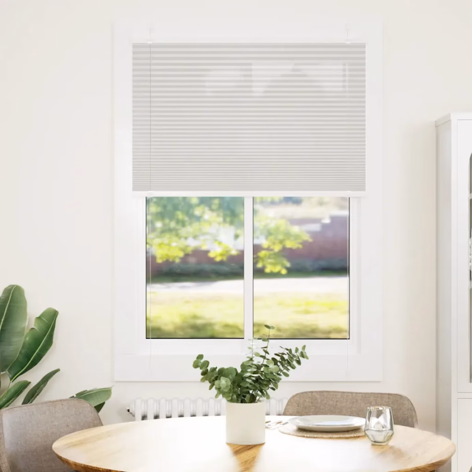 Plisseeritud ruloo helehall, valgust hajutav, 90 x 150 cm, kanga laius 89,4 cm – 2