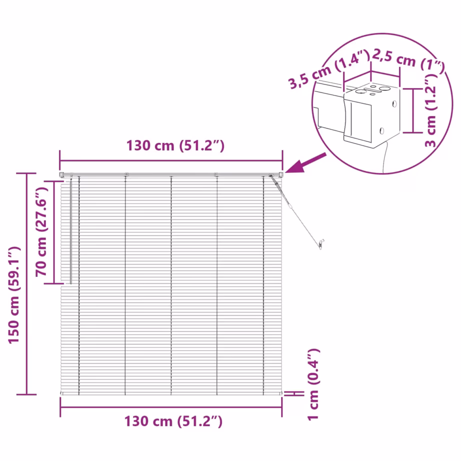 Veneetsia ruloo, reguleeritav, hõbehall PVC, 150 x 130 cm – 10