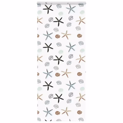 Kassetiga duširuloo meritähtede ja karpidega mustriga, PEVA, 100 x 240 cm, kanga laius 96 cm