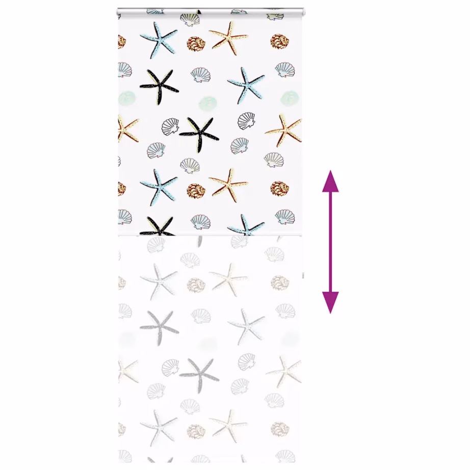 Kassetiga duširuloo meritähtede ja karpidega mustriga, PEVA, 100 x 240 cm, kanga laius 96 cm – 5