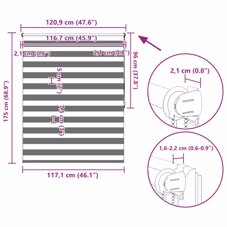 Sebra rullkardin valguse reguleerimiseks, 120 x 175 cm, kohvivärvi, 100% polüester – 13