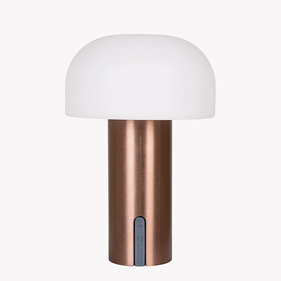 Laetav LED õuelamp USB laadijaga, valge/vaskne Soham – 7