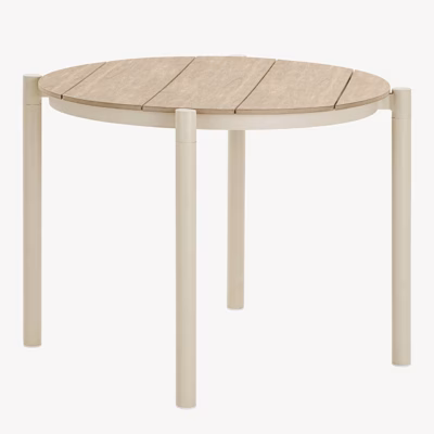 Ümmargune aialaud PE-lauaplaadi ja alumiiniumjalgadega ø90 cm Abela