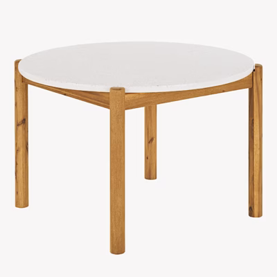 Ümmargune akaatsiapuidust ja terrazzo söögilaud Terracina, ø120x76 cm