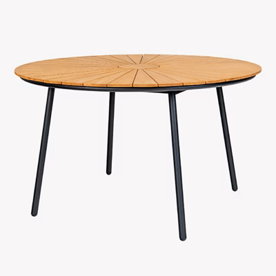 Ümmargune tiigipuust aialaud mustade metalljalgadega Cleveland, ø130 cm