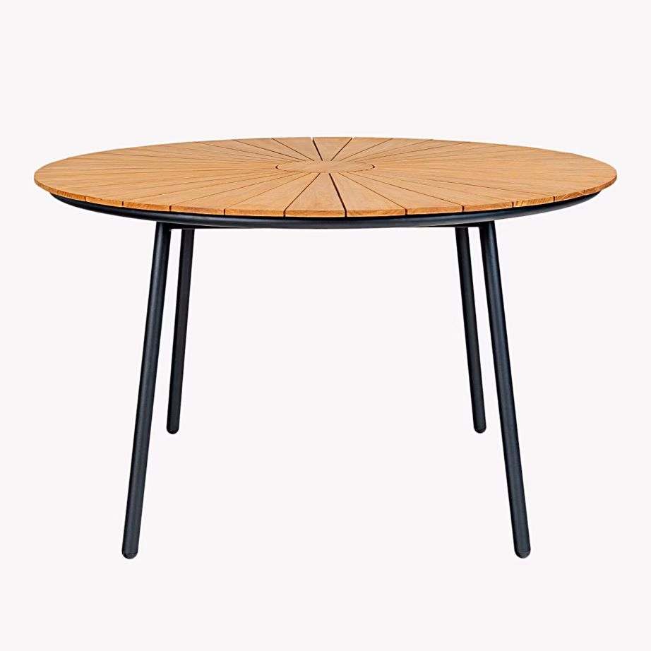 Ümmargune tiigipuust aialaud mustade metalljalgadega Cleveland, ø130 cm – 3