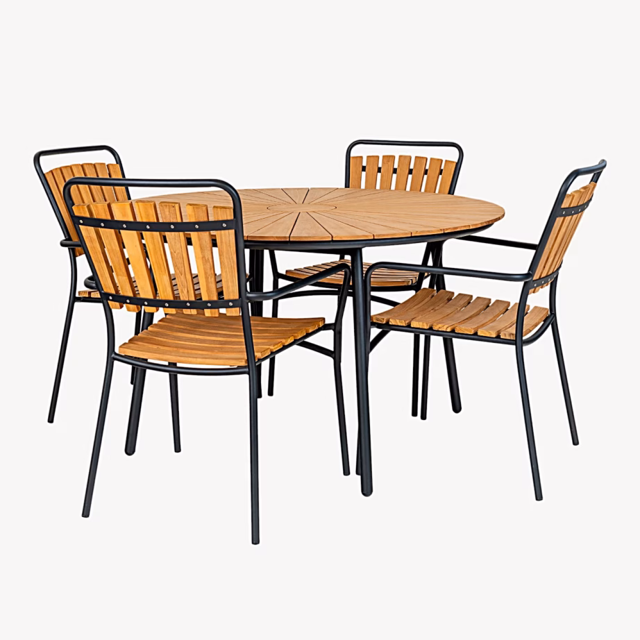 Ümmargune tiigipuust aialaud mustade metalljalgadega Cleveland, ø130 cm – 7