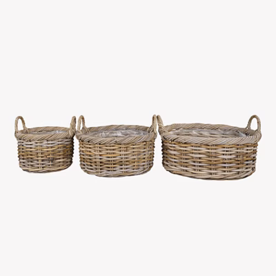 Ümmargused rotangist hoiukorvid Kuta, looduslik toon, 3-osaline komplekt
