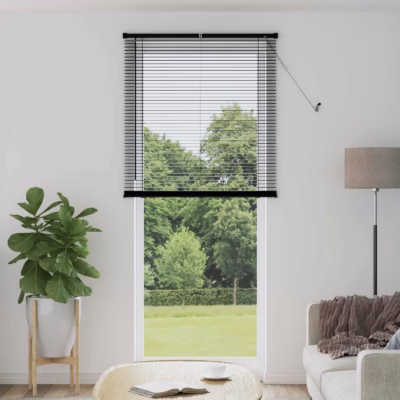 Veneetsia ruloo, must PVC, reguleeritav, 213 x 90 cm