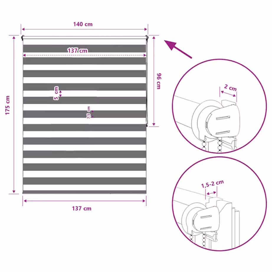 Sebrarullkardin aknale, must, 140 x 175 cm, 100% polüester – 13