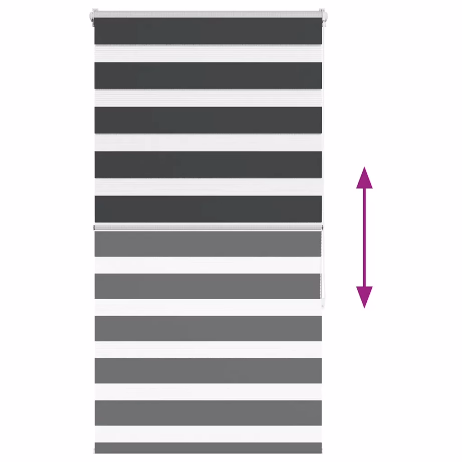 Must sebraruloo privaatsuse ja valguse reguleerimiseks, 85 x 150 cm, kanga laius 80,9 cm, 100% polüester – 5