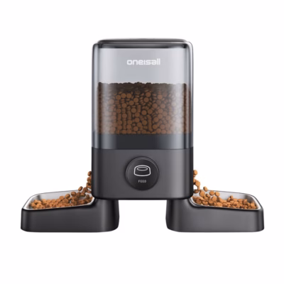 Topeltkausiga automaatne toidudosaator kahele kassile Oneisall PF09, 5 L, kuni 6 toidukorda päevas, kausid 40 cm