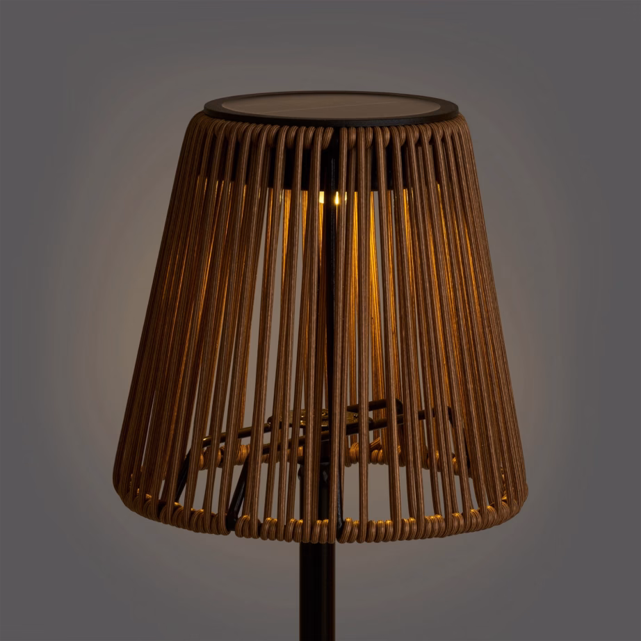 Päikesepaneeliga laetav pruun-must lamp Salford, polürotang/metall - 9
