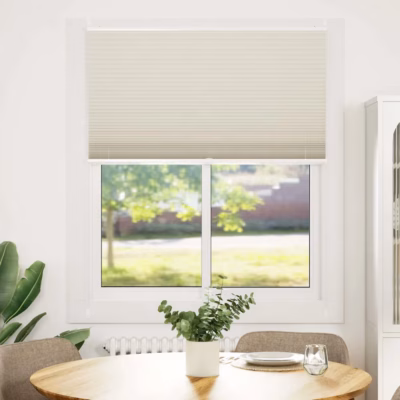 Plisseekardin kreemjas, 110 x 150 cm, kreppkangas, klambritega