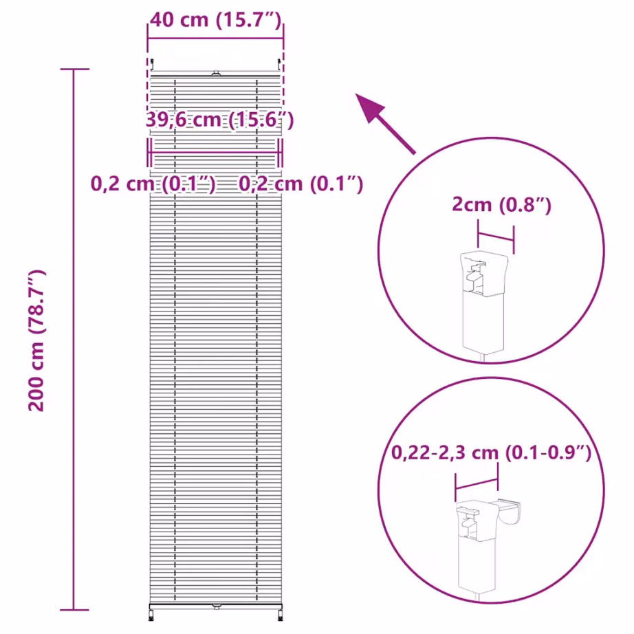 Valge plisseekardin klambritega kinnitusega, 40 x 200 cm – 10