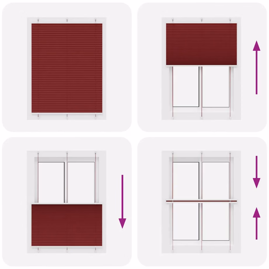 Plisseeritud ruloo privaatsust pakkuv bordoopunane 105 x 150 cm, 100% polüester, kahe paigaldusviisiga – 5