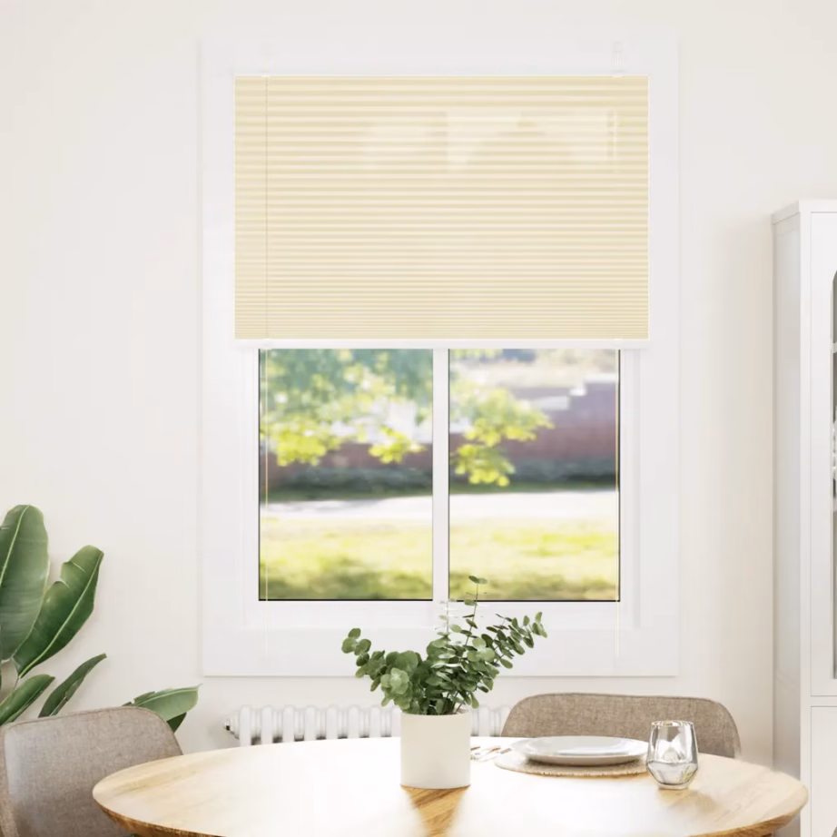 Plisseerkardin privaatsuse ja päikesekaitsega, kreemjasvalge, 90 x 150 cm, 100% polüester – 2