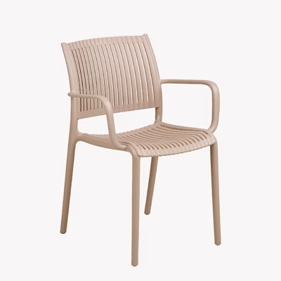 Polüpropüleenist virnastatav söögitool käetugedega, taupe Manzano