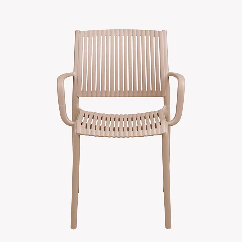 Polüpropüleenist virnastatav söögitool käetugedega, taupe Manzano – 3