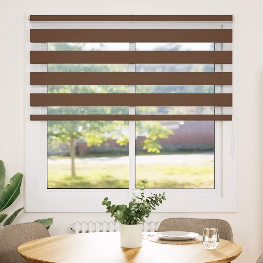 Päev-öö sebraruloo aknale, pruun, 150 x 150 cm, 100% polüester, alumiiniumist ülemise siiniga – 2