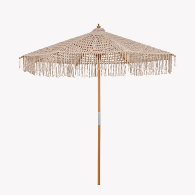 Puuvillane beež päikesevari puidust mastiga, ø250 cm, Martos