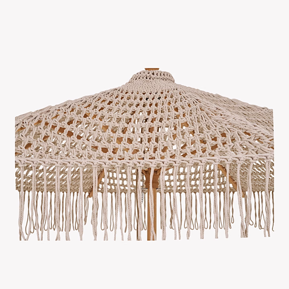 Puuvillane beež päikesevari puidust mastiga, ø250 cm, Martos – 3