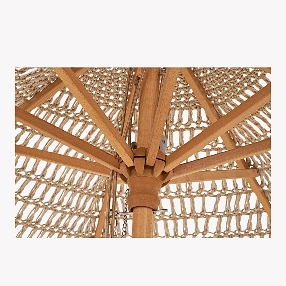 Puuvillane beež päikesevari puidust mastiga, ø250 cm, Martos – 4