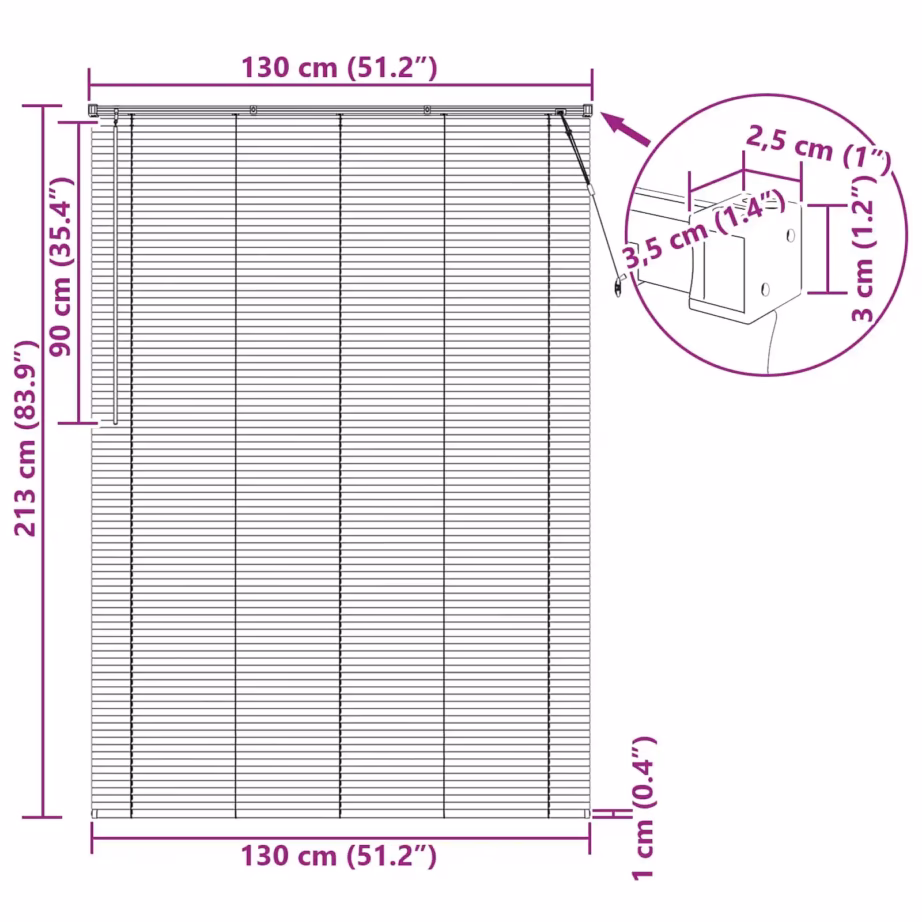 Reguleeritav PVC veneetsia ruloo privaatsuse tagamiseks, tumepruun mustriga, 213 x 130 cm - 10