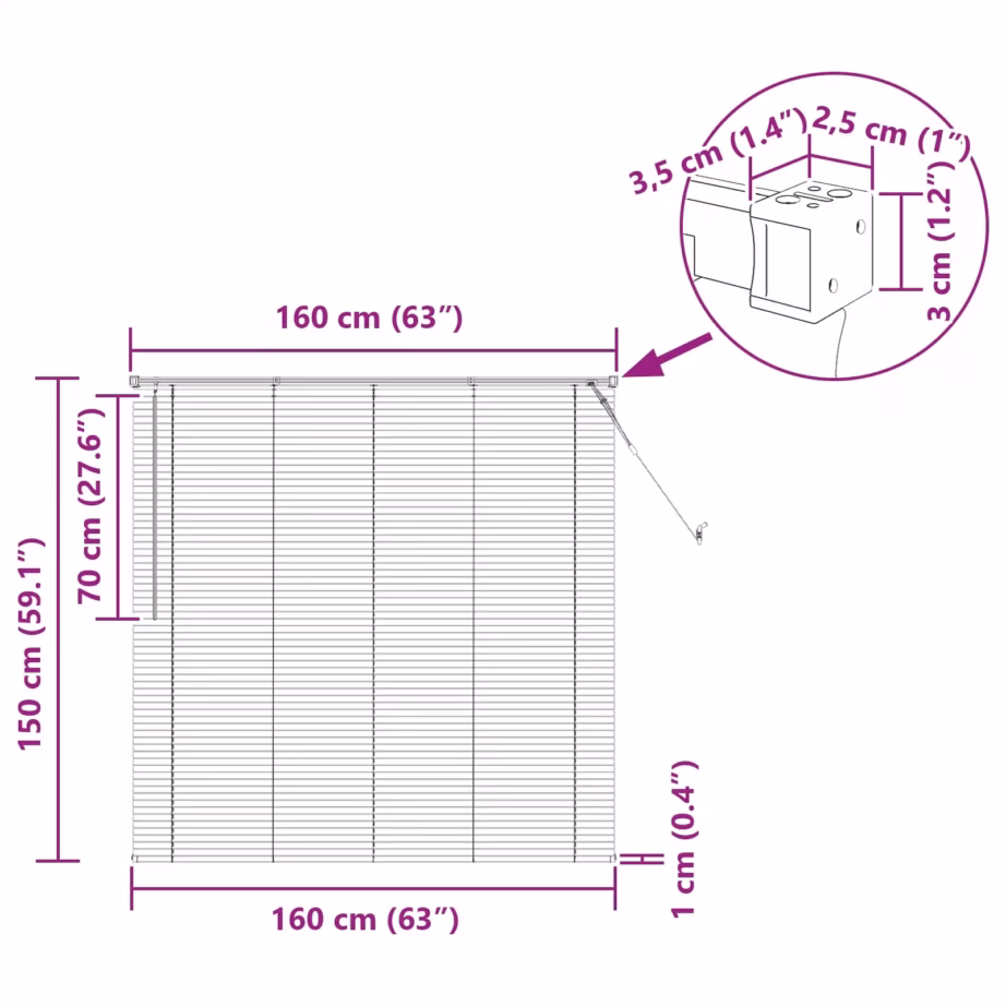 Reguleeritav valge PVC Veneetsia ruloo, 150 x 160 cm – 10