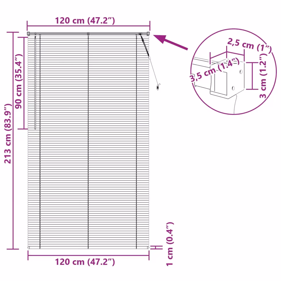 Reguleeritav valge PVC Veneetsia ruloo 213 x 120 cm – 10