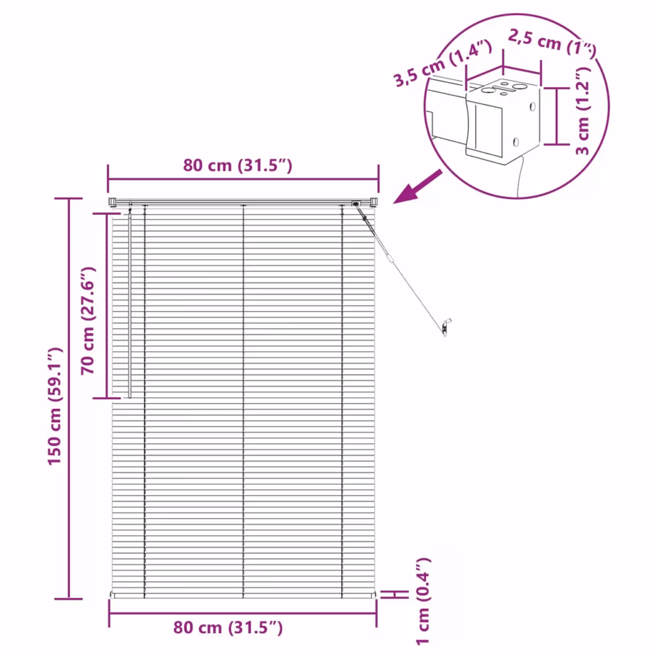 Reguleeritav Veneetsia ruloo, must PVC, 150 x 80 cm – 10