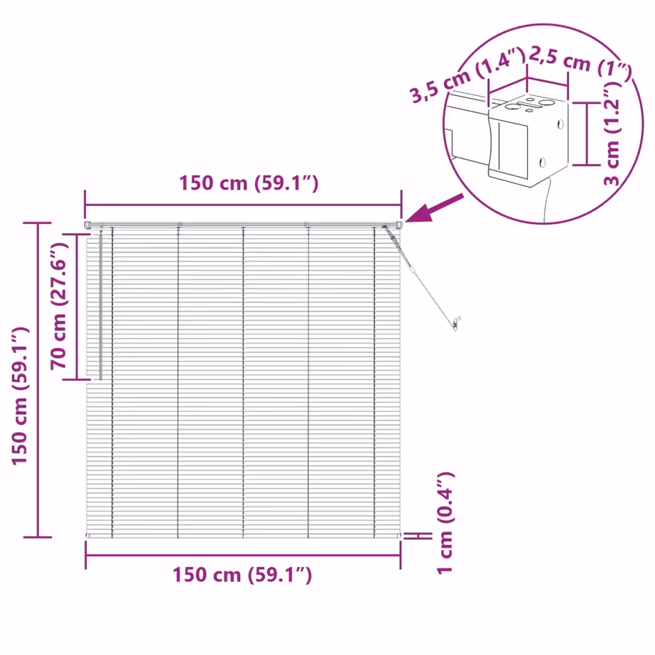 Veneetsia ruloo, reguleeritav tumepruun mustriga PVC, 150 x 150 cm - 10