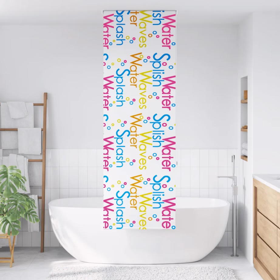 Ruloo-tüüpi dušikardin Splash mustriga, veekindel PEVA, 70 x 240 cm – 2
