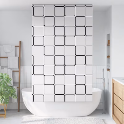 Ruudumustriga rulootüüpi dušikardin ketimehhanismiga, PEVA, 130 x 240 cm, kanga laius 126 cm