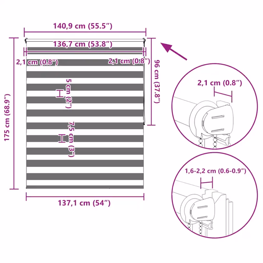 Sebraruloo läbipaistvate ja pimendavate triipudega, 140 x 175 cm, kohvivärvi, 100% polüester – 13