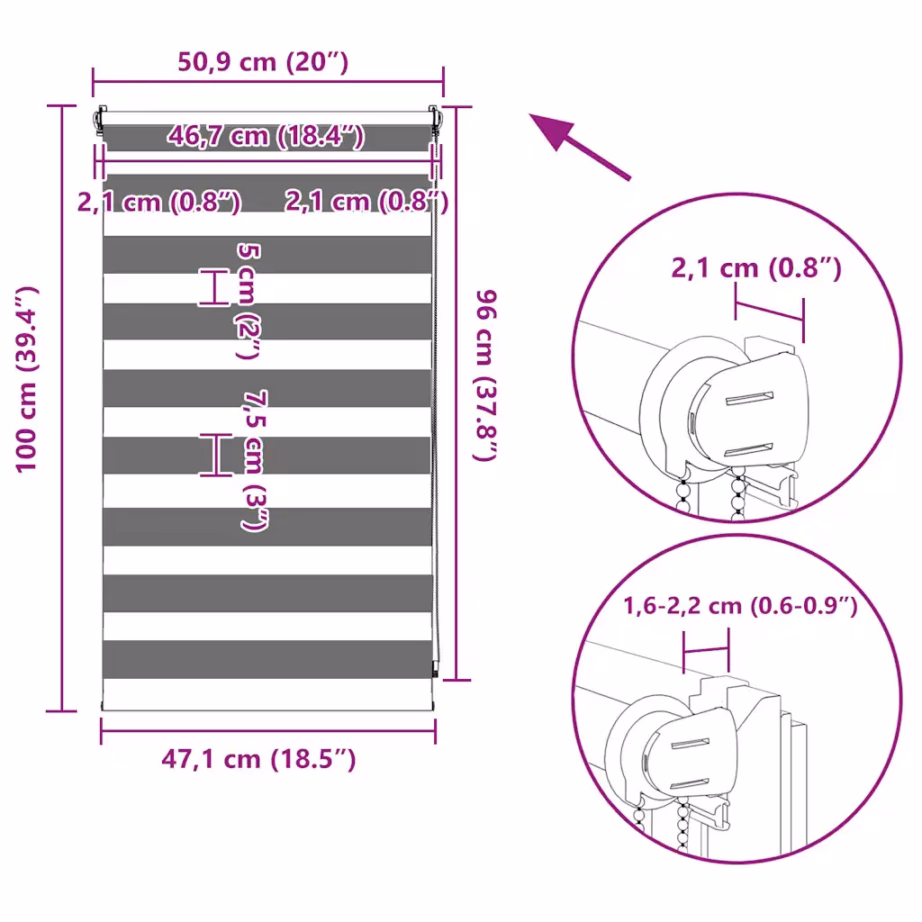 Sebraruloo aknale, 50 x 100 cm, kohvivärvi, 100% polüester – 13