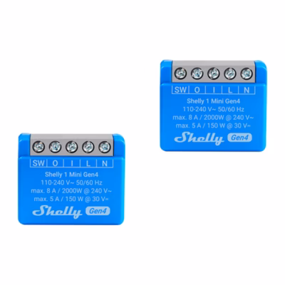 Nutirelee komplekt kuivkontaktiga 2 tk Shelly 1 Mini Gen4, Wi‑Fi/Zigbee/Bluetooth/Matter, 240 VAC 8 A või 30 VDC 5 A,