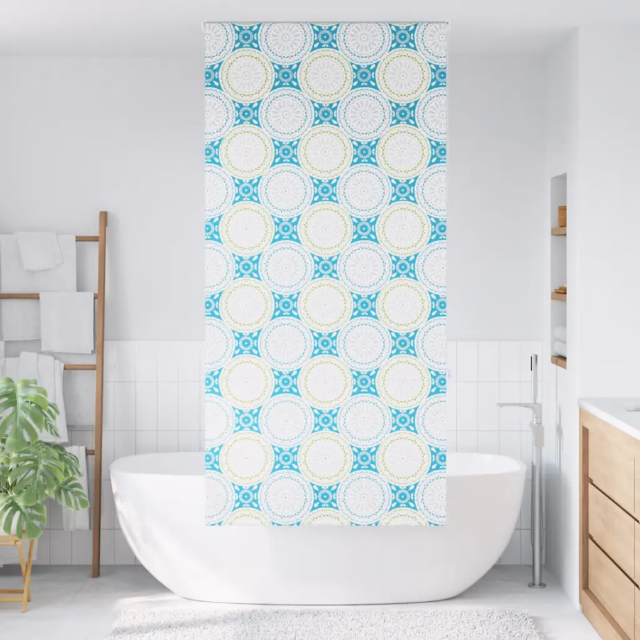 Duširuloo ornamentmustriga, sinine PEVA, kettmehhanismiga, 90 x 240 cm – 2